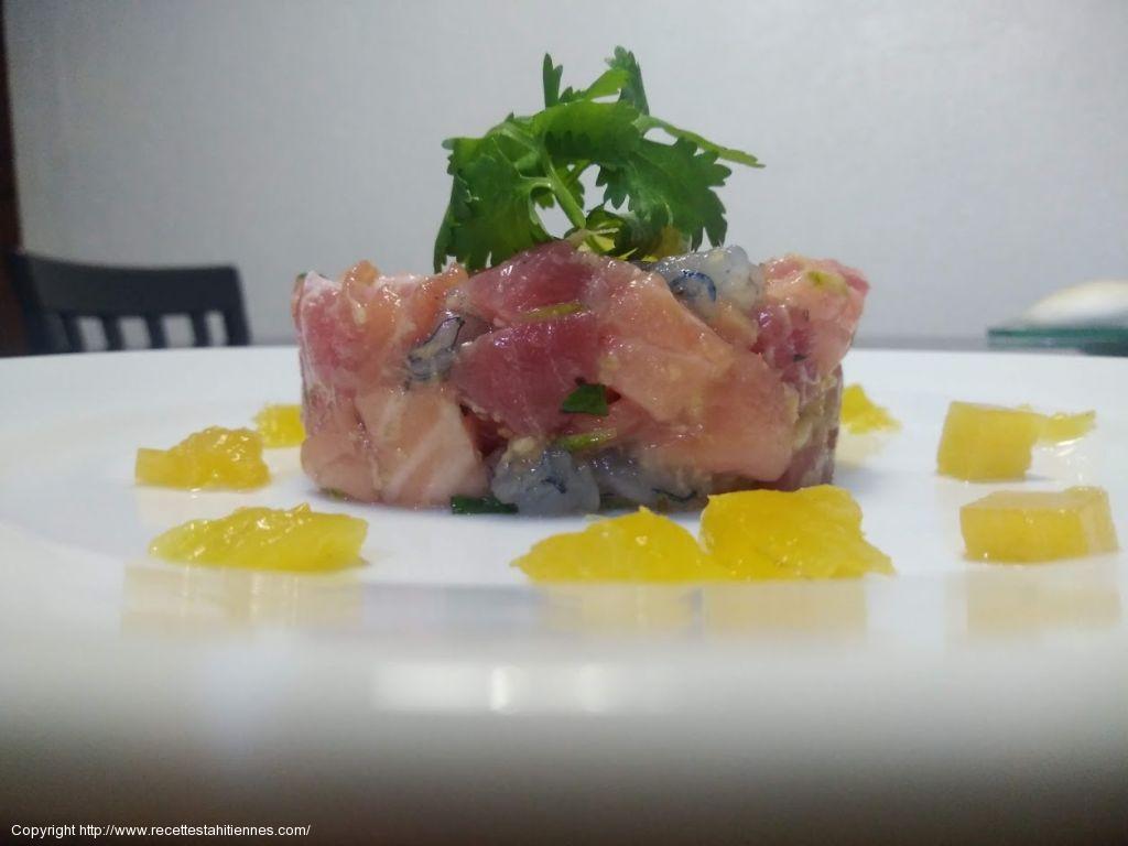 Tartare trio de thon,saumon,crevette à l'ananas